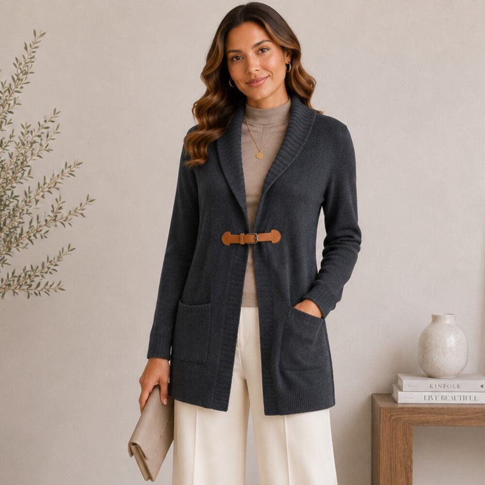 J. McLaughlin 100% Merino Wool Cardigan Women's Size S Oversized Gray Peppy